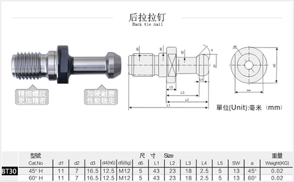 bt30后拉拉釘規格尺寸圖