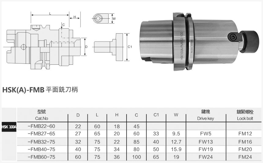 hsk100平面銑刀柄規格尺寸圖