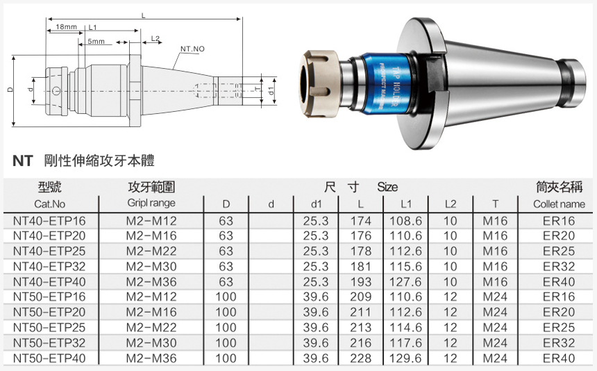 NT剛性攻絲刀柄規格尺寸圖